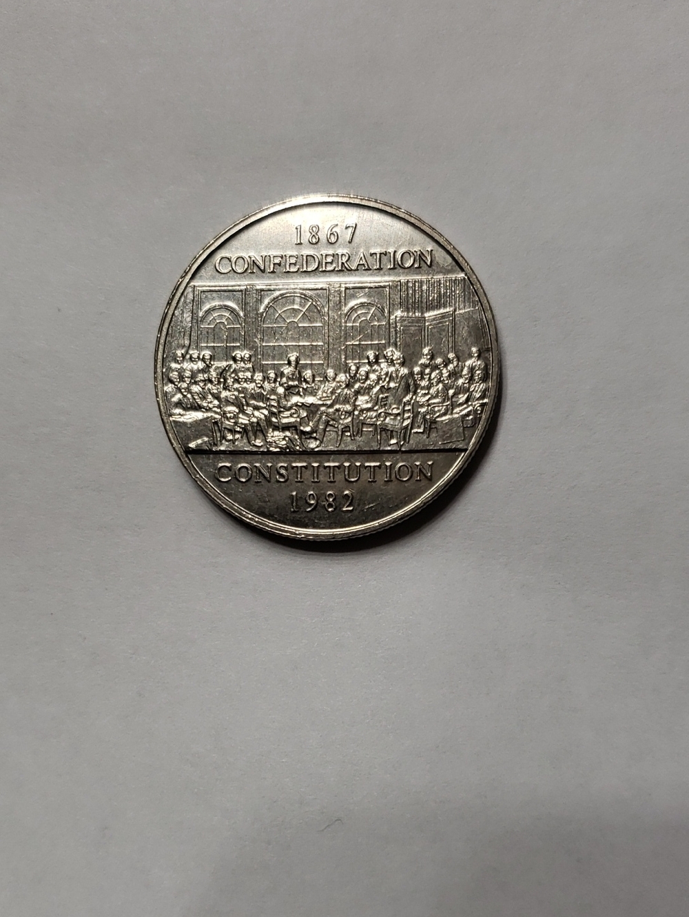 Commemorative 1867-1982 Confederation Constitution Coin - Silver Tone